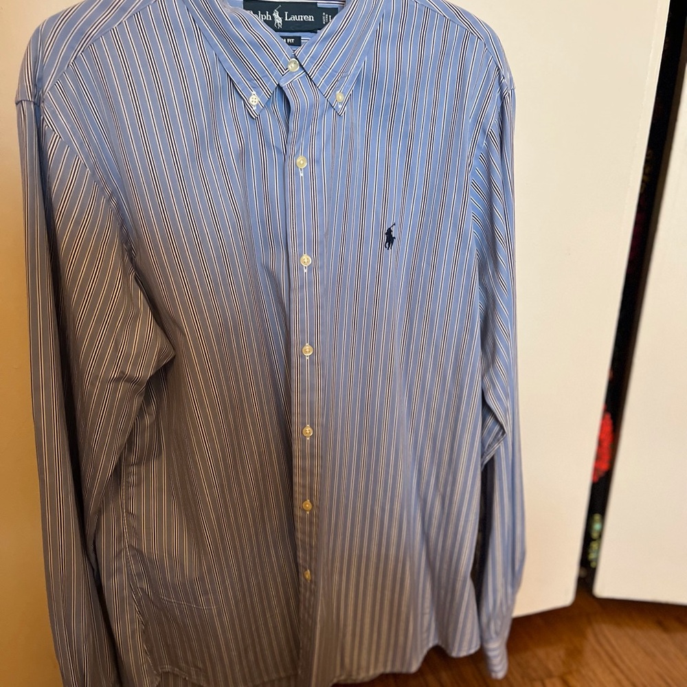 Mens Ralph Lauren Blue Stripe Dress Shirt size Large